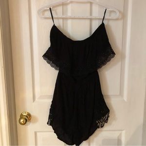 Black,linen,crochet detail romper size s , strapless